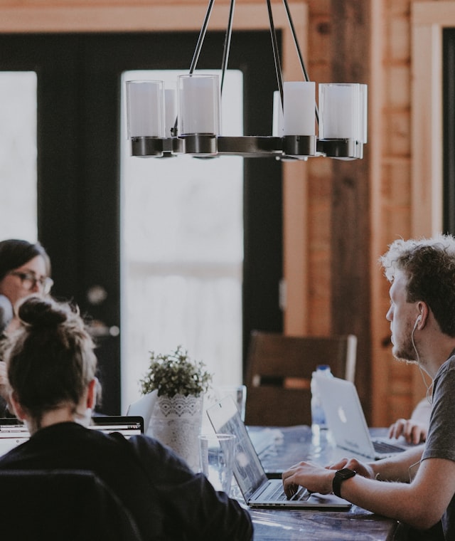 Colleagues collaborating in a bright office